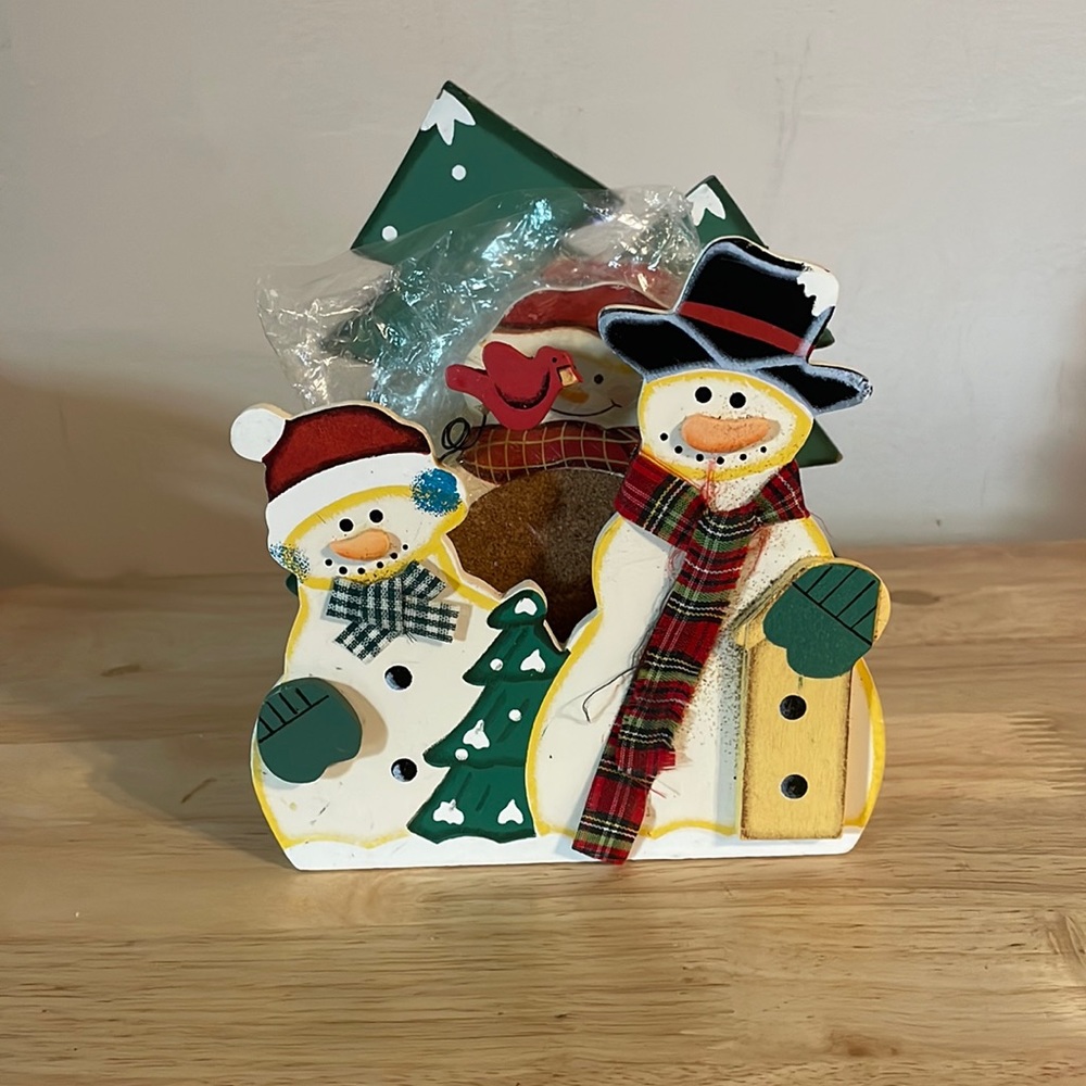 Christmas Snowman ⛄️ Wooden Cork Drink Coasters with Christmas Tree Holder 🎄